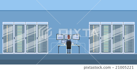 Man Working Data Center Technical Room Hosting Man Working Data Center Technical Room Hosting 21005221
