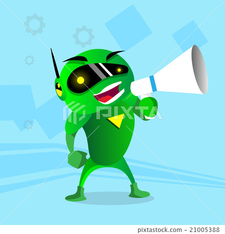 Modern Robot Wear Digital Glasses Hold Megaphone Modern Robot Wear Digital Glasses Hold Megaphone 21005388