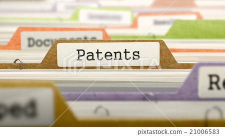 Patents Concept on File Label. 21006583
