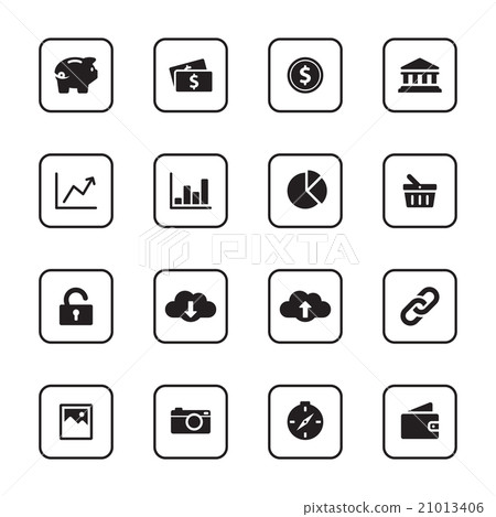 black flat finance and technology icon set 21013406