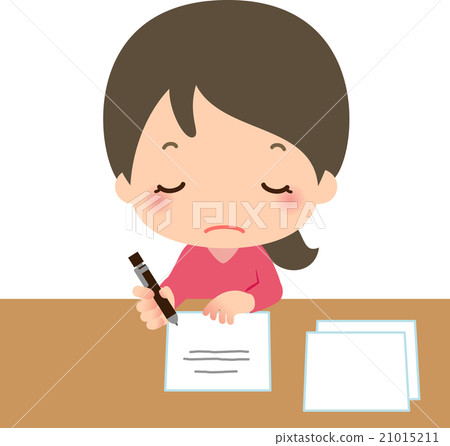 A young woman filling in paper with paper - Stock Illustration ...