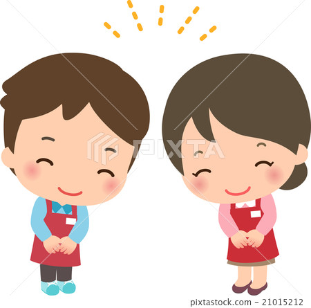 A man and a woman in an apron who bow with a smile - Stock Illustration ...