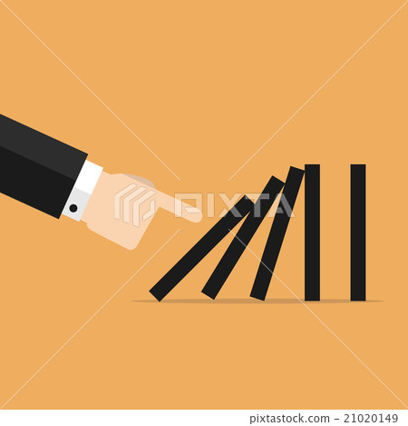 Businessman hand pushing the domino tiles vector Businessman hand pushing the domino tiles vector 21020149