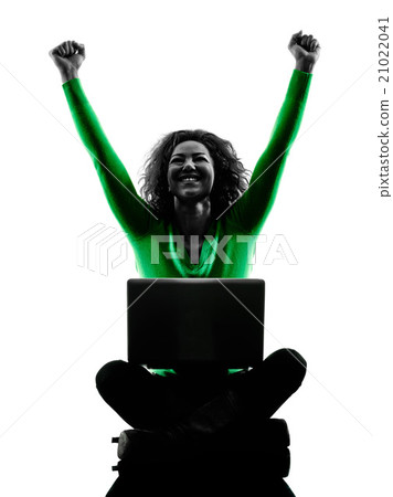 woman using laptop Computers silhouette isolated 21022041