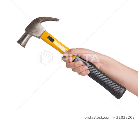 woman's hand holding used hammer  21022202