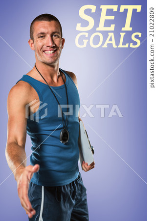 Composite image of happy personal trainer giving handshake Composite image of happy personal trainer giving handshake 21022809