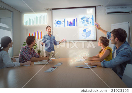 Composite image of digitally generated image of pie chart and ba 21023105