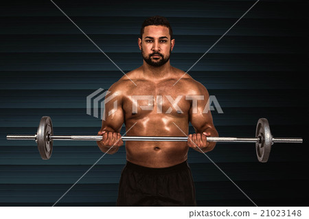 Composite image of muscular man lifting heavy barbell 21023148
