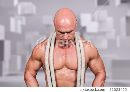 Composite image of bald man with rope around neck Composite image of bald man with rope around neck 21023453