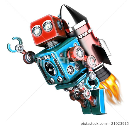 Flying retro robot. Isolated. Clipping path Flying retro robot. Isolated. Clipping path 21023915