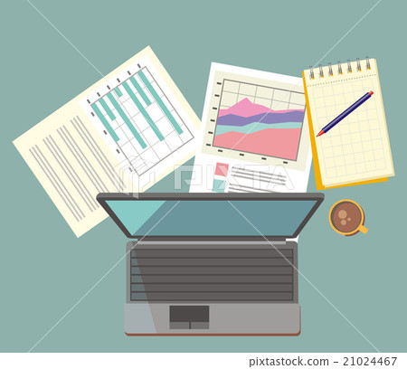 Work Table Document and Laptop Design Flat 21024467