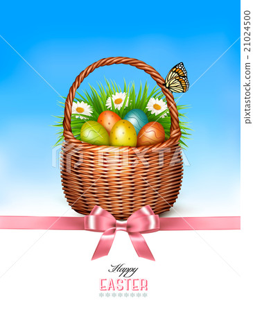 Happy Easter background. Basket with eggs Happy Easter background. Basket with eggs 21024500