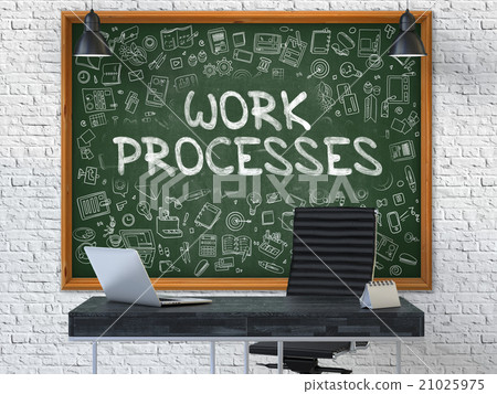 Hand Drawn Work Processes on Office Chalkboard. Hand Drawn Work Processes on Office Chalkboard. 21025975