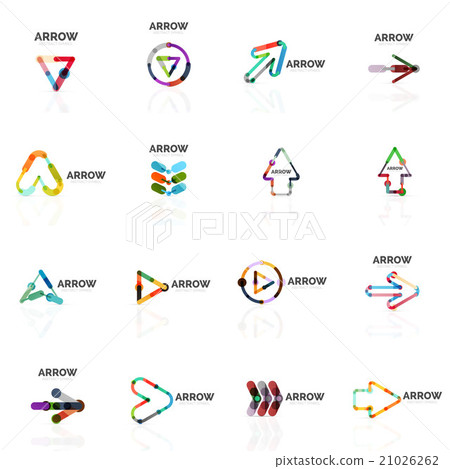 Set of linear arrow abstract logos, connected Set of linear arrow abstract logos, connected 21026262
