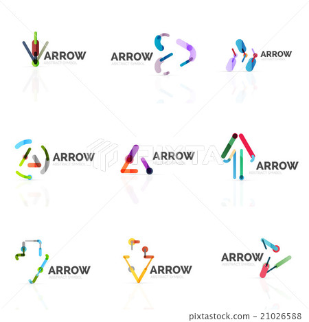 Set of linear arrow abstract logos, connected Set of linear arrow abstract logos, connected 21026588