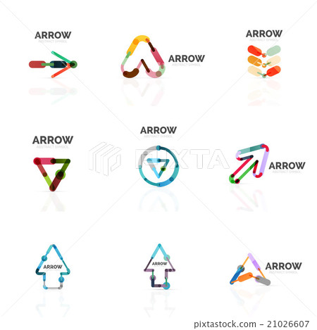 Set of linear arrow abstract logos, connected Set of linear arrow abstract logos, connected 21026607