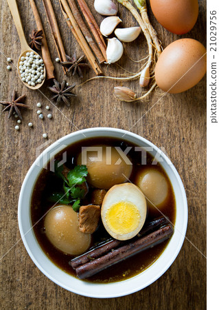 Eggs boiled in the gravy with spices. Thai cuisine Eggs boiled in the gravy with spices. Thai cuisine 21029756