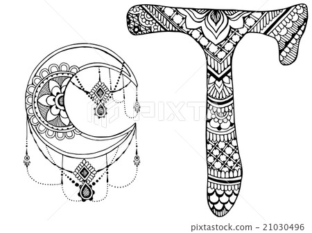 letter T decorated in the style of mehndi 21030496