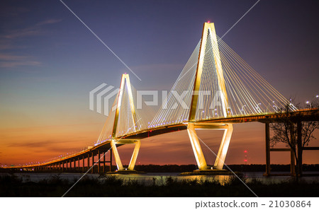 Arthur Ravenel Jr Bridge Illuminated in Evening 21030864