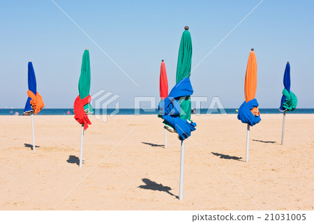 The famous colorful parasols on Deauville beach 21031005
