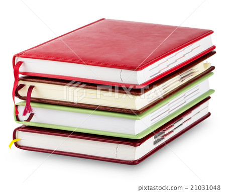 Stack of colorful diary with bookmarks Stack of colorful diary with bookmarks 21031048
