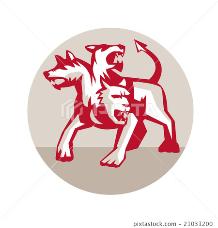 Cerberus Multi-headed Dog Hellhound Circle Retro Cerberus Multi-headed Dog Hellhound Circle Retro 21031200