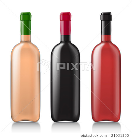 Set realistic glass bottles for wine 21031390