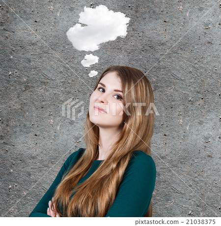 Young woman with idea cloud Young woman with idea cloud 21038375
