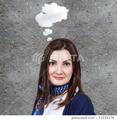 Young woman with idea cloud Young woman with idea cloud 21038376
