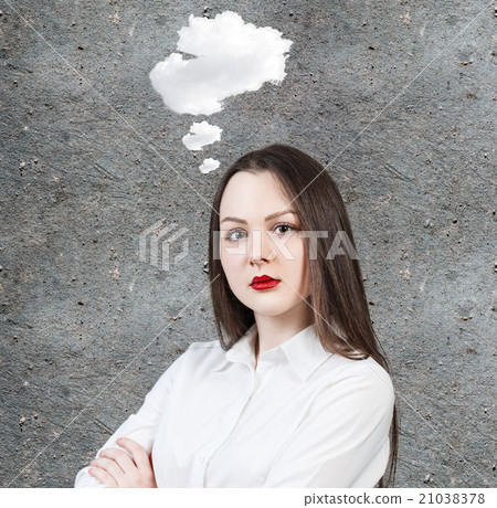 Young woman with idea cloud  21038378