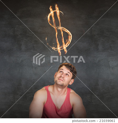 Man and currency symbol overhead 21039061