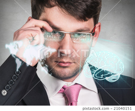 Businessman working with a futuristic glasses. Businessman working with a futuristic glasses. 21040151