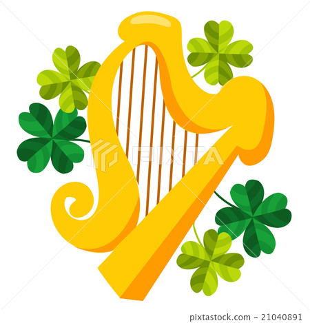 Golden harp and four-leaf clover. 21040891