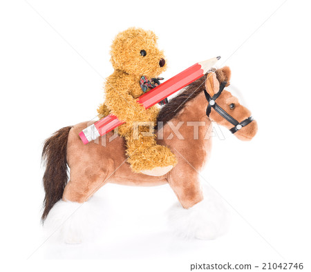 Teddy bear ride a horse and hold pencil Teddy bear ride a horse and hold pencil 21042746