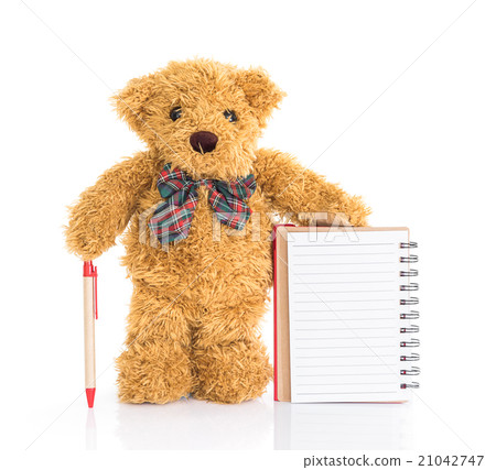 Teddy bear with pen and blank notebook 21042747