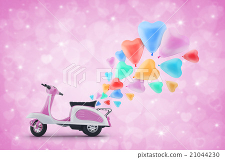 Pink scooter toy with colorful heart love balloon Pink scooter toy with colorful heart love balloon 21044230