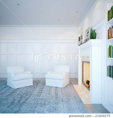 Home library in classic white room. Home library in classic white room. 21044575