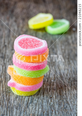 Jelly sweet, candy dessert colorful on wood backgr Jelly sweet, candy dessert colorful on wood backgr 21048215