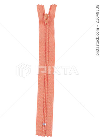 Closed orange zipper isolated  21049538