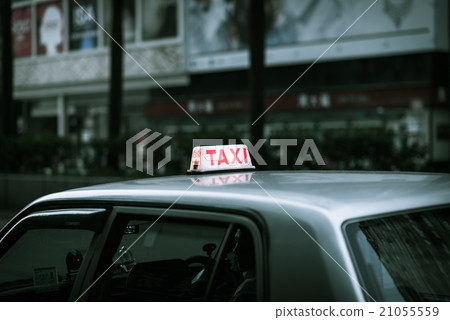 Honk Kong night taxi sign Honk Kong night taxi sign 21055559