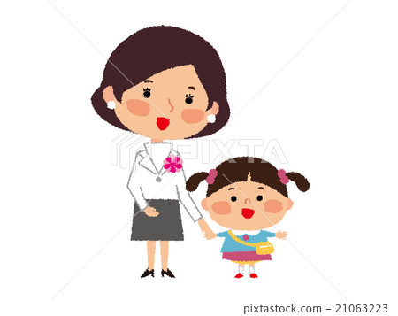 父母（兒童女孩和母親）PNG白色邊框有 21063223