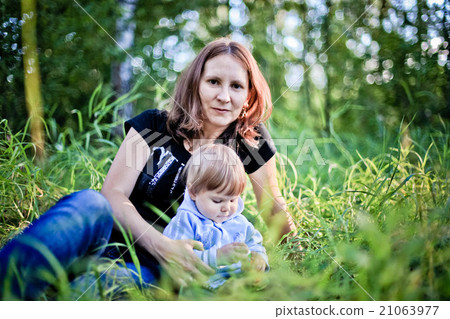 Mother and Son Having Fun in the forest Mother and Son Having Fun in the forest 21063977
