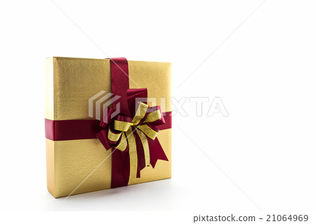 Gold and brown gift box with ribbon bow. Gold and brown gift box with ribbon bow. 21064969