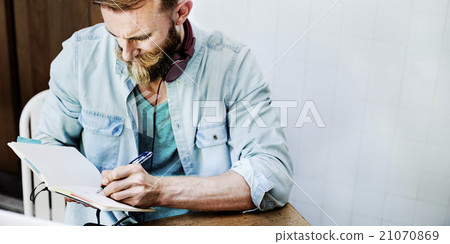 Man Hipster Working Writing Casual Vision Planning Strategy Conc 21070869