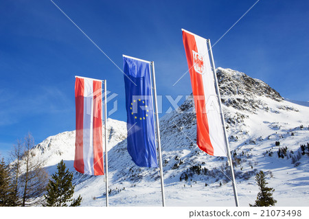 Flags at the Border crossing from Italy to Austria 21073498