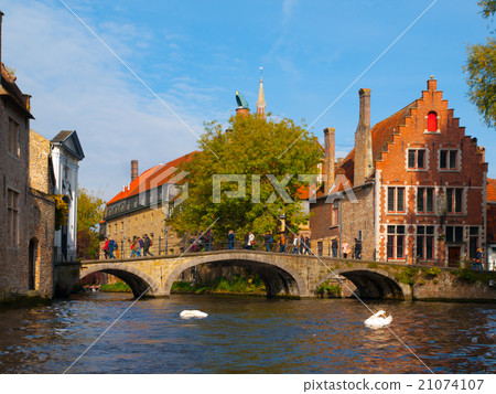 Water canal with old bridge and medieval houses of Water canal with old bridge and medieval houses of 21074107