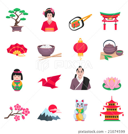Japanese Culture Symbols Flat Icons Set 21074599