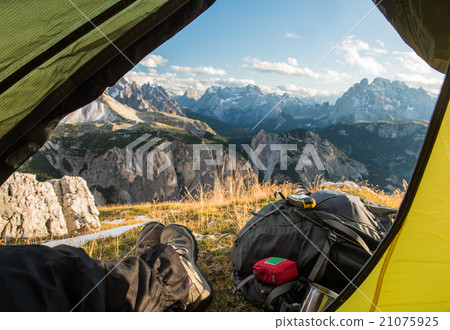 view from touristic tent to mountain valley view from touristic tent to mountain valley 21075925