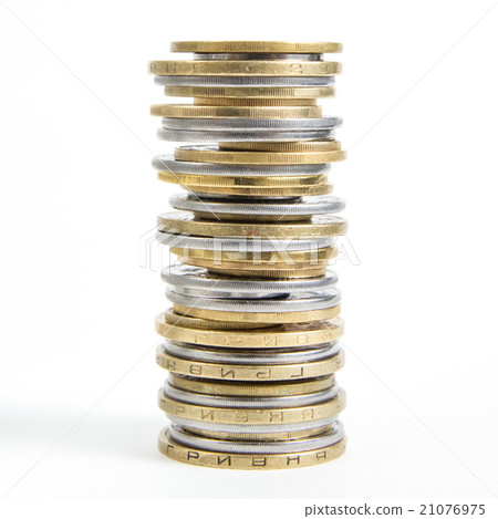 Columns of golden and silver coins isolated on Columns of golden and silver coins isolated on 21076975