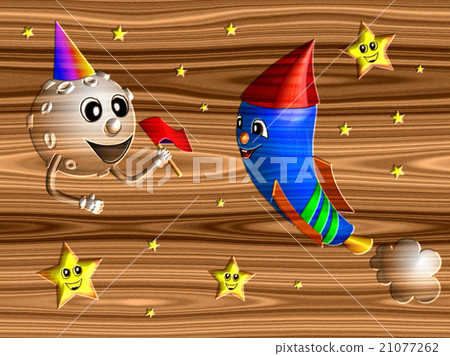 Rocket party relief painting on wood texture Rocket party relief painting on wood texture 21077262